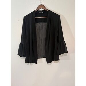 Glamour Black Sheer Open Front Jacket Womens XL Pleated Bell Sleeve Lightweight